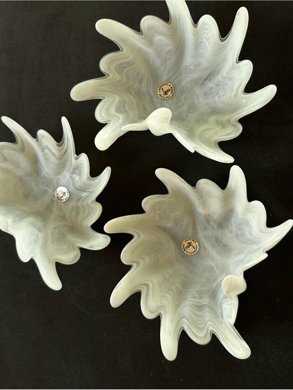 Vintage Murano Style Italian White Art Glass Bird Decor Set of 3 Handmade